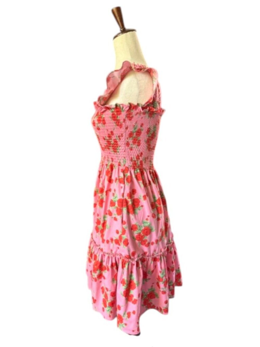 Code X Mode Pink Floral Rose Smocked Ruffle Mini Dress. It features a bright pin - Picture 10 of 15